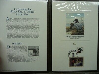 The US Duck Stamp - 93 Canvasbacks First Day of Issue Folio