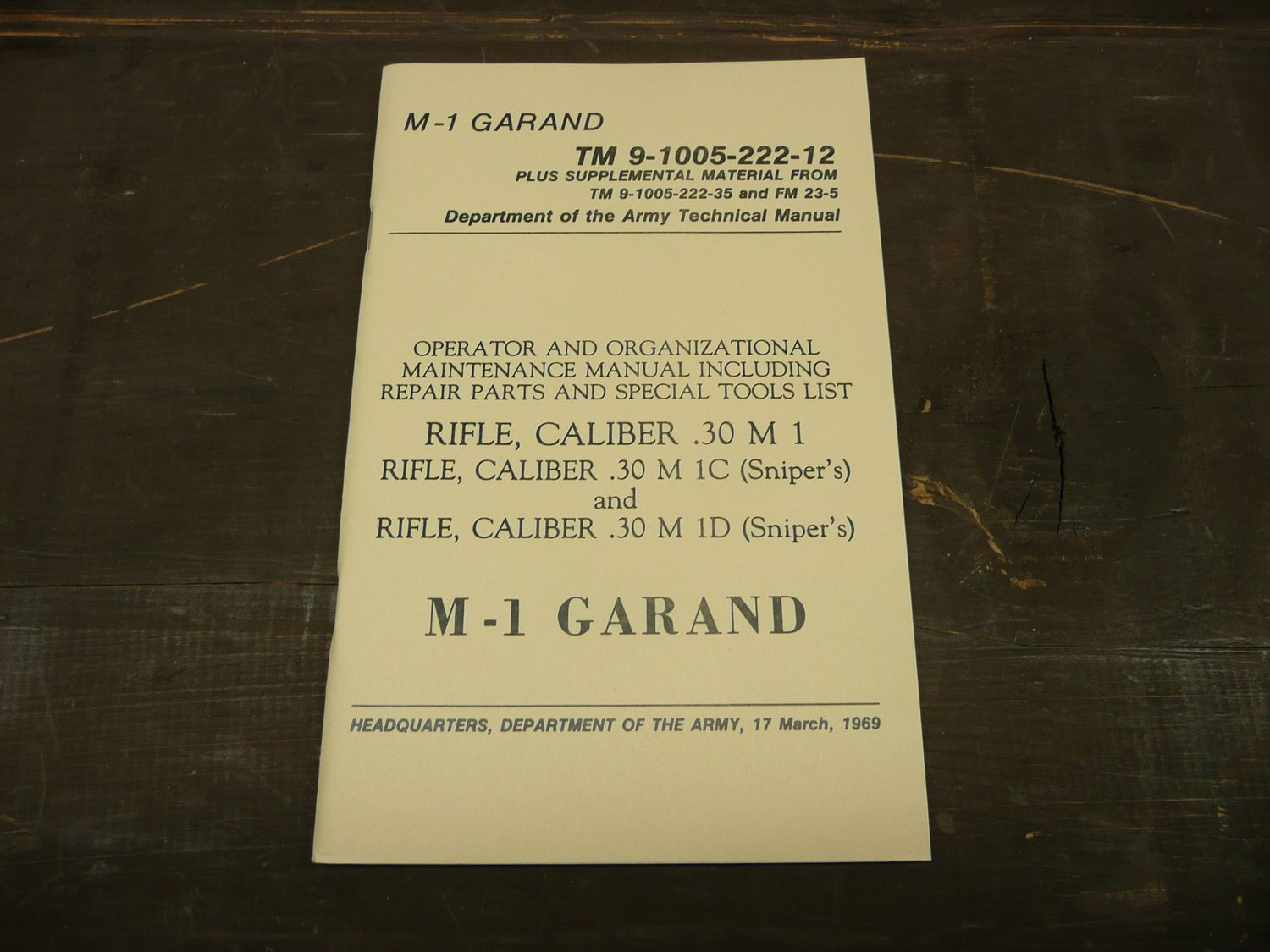 US Army M1 Garand Technical Manual TM 9-1005-222-12