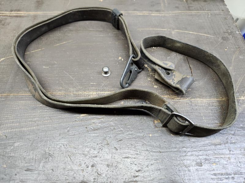 German Military Leather Rifle Sling with Hardware, 1960's era