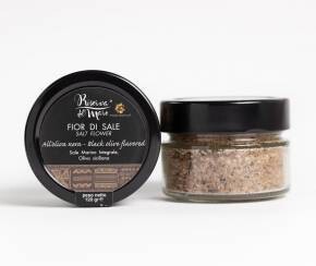 Fior di sale aromatizzato alle olive nere presidio Slow Food 120g.