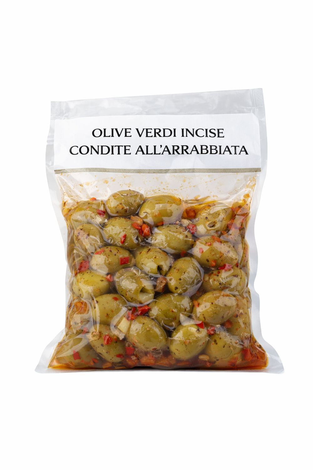 Olive verdi incise arrabbiata da 500 gr