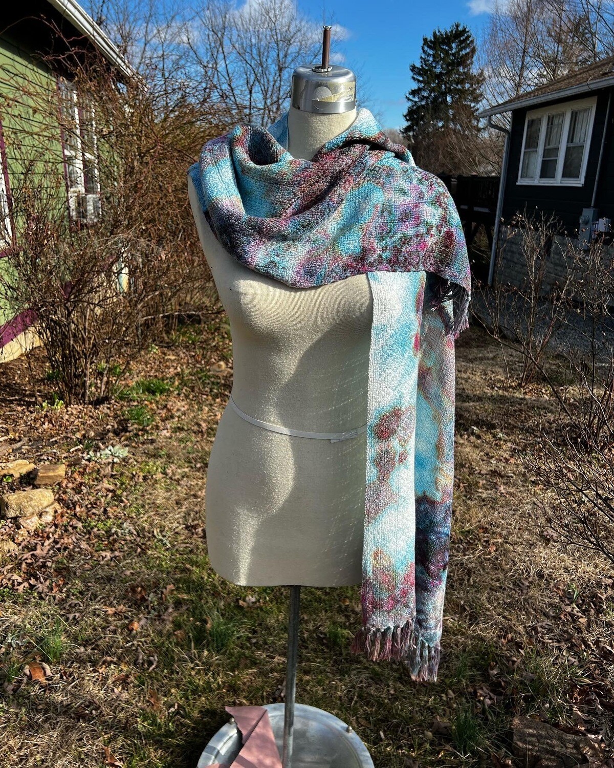 Handwoven Ice Dyed Hand Dyed Shawl Scarf Tencel/ Cotton Tencel
