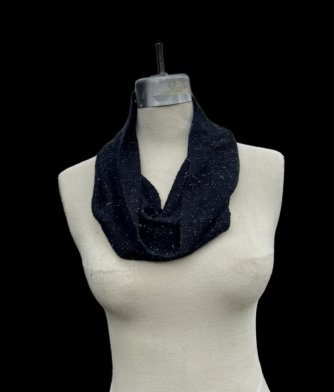 Handwoven Mulberry Silk Single Loop Infinity Scarf Cowl Black w Stellina Sparkle