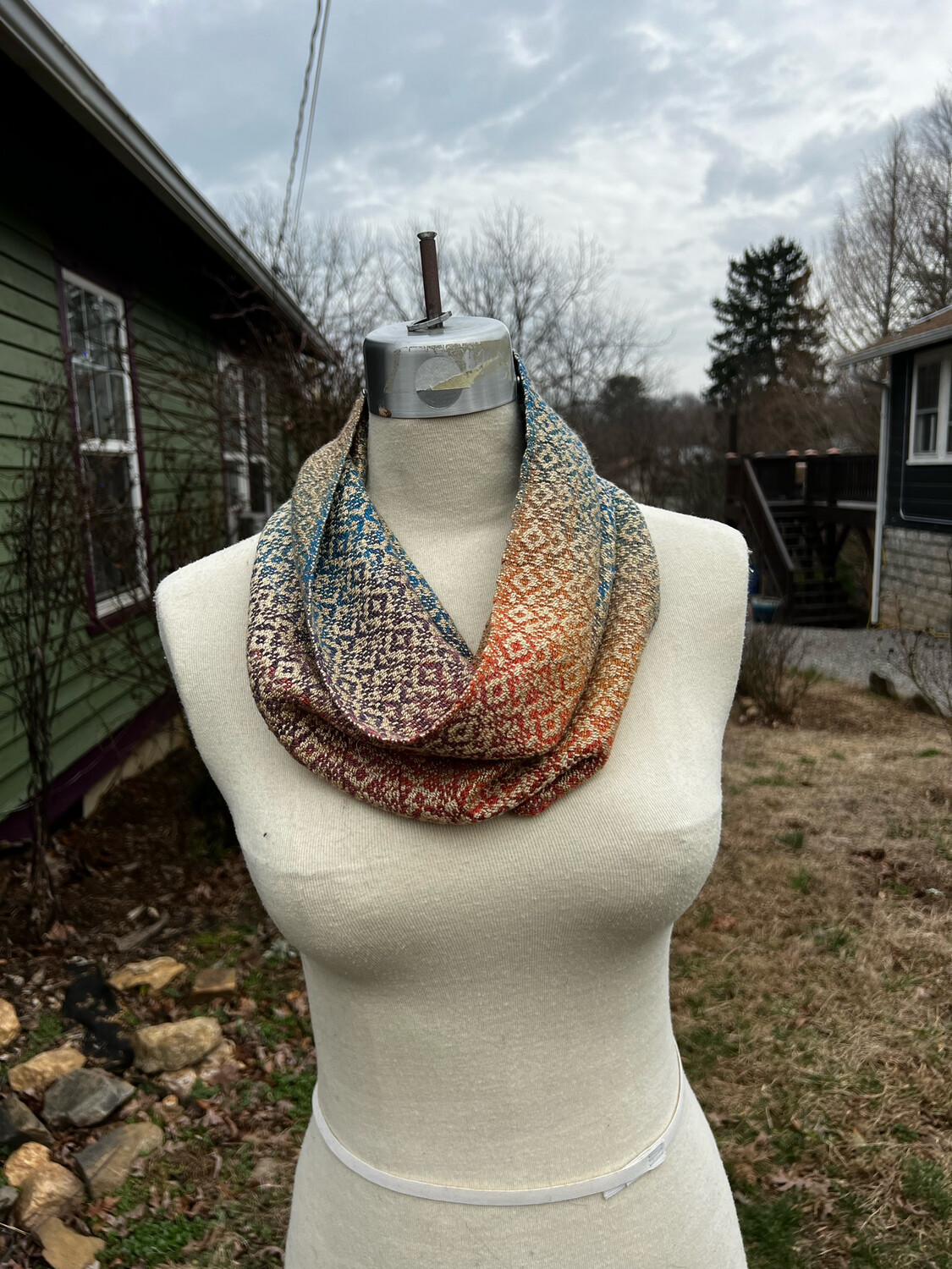 Handwoven Hand Dyed Cowl Tencel Cotton W Natural Muga Silk