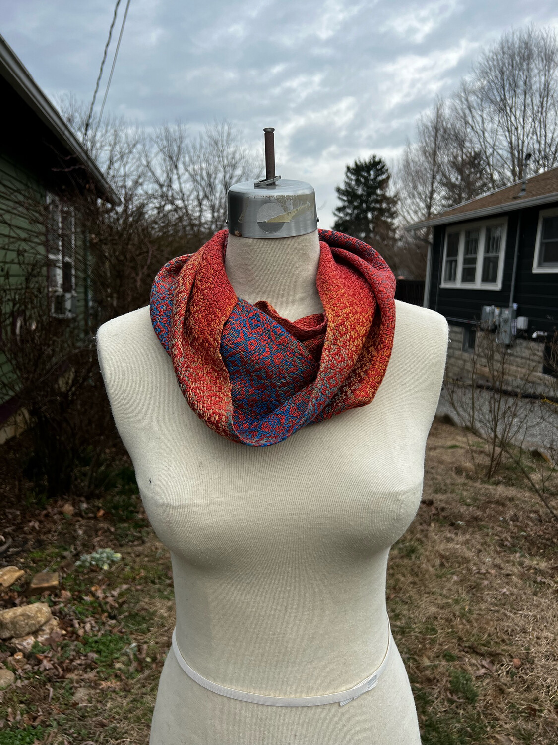 Handwoven Hand Dyed Cowl Tencel Cotton W Coppery Red Tencel Weft