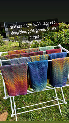 Handwoven Hand Dyed Kitchen Towel Dark Rainbow 🌈
