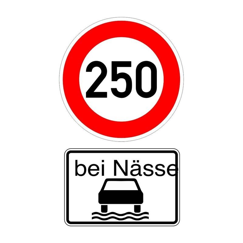 250 bei Nässe, Aufkleber