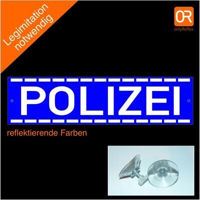 Polizei blau, Schild mit Saugnapf