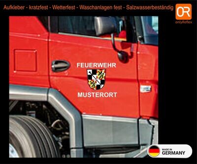 2 Stück Fahrzeugbeschriftung Feuerwehrfahrzeug mit Wappen - gerade