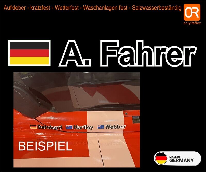 Beschriftung Name mit Wappen,  1-zeilig, Aufkleber (2 Stück) - Motorsport