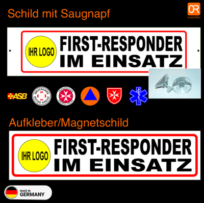 First Responder im Einsatz - mit Logo der Hilfsorganisation