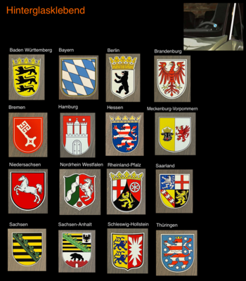 Wappen der Bundesländer/Regionen Deutschland, Aufkleber - Sticker (Hinterglasklebend)