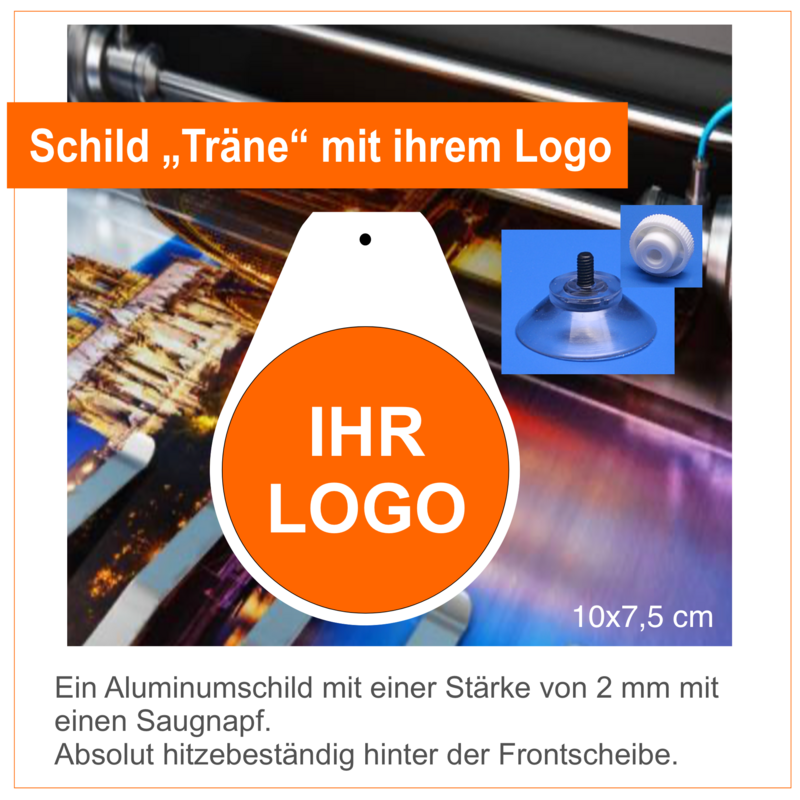 Schild „Träne“ mit ihrem Logo