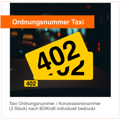 Taxi Ordnungsnummer / Konzessionsnummer (3 Stück) nach BOKraft individuell bedruckt Premiumqualität