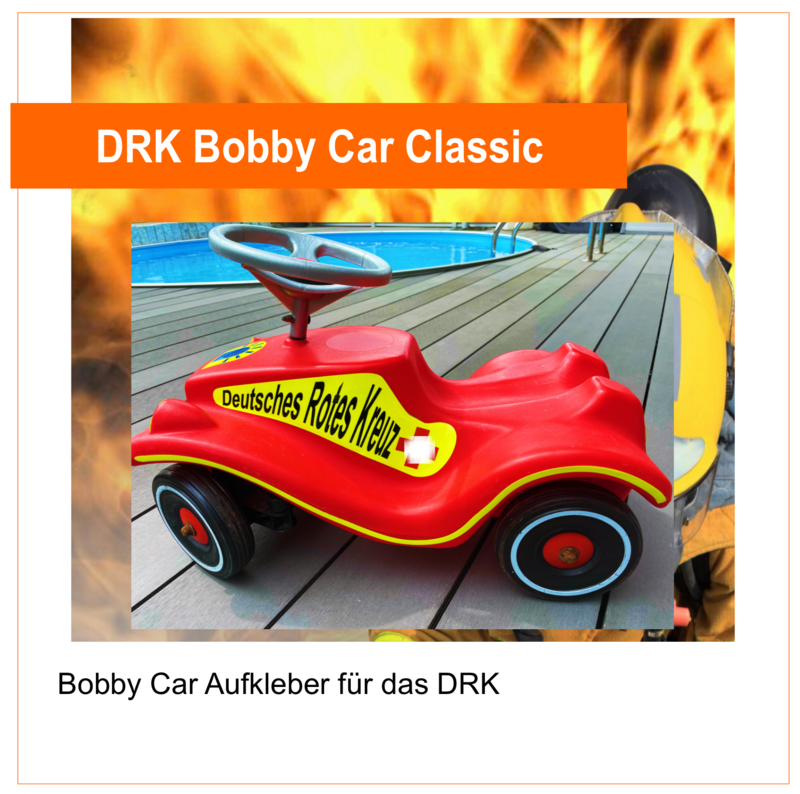 DRK Deutsches Rotes Kreuz  Bobby Car Classic, Aufkleber neongelb tagesleuchtend flourezierend