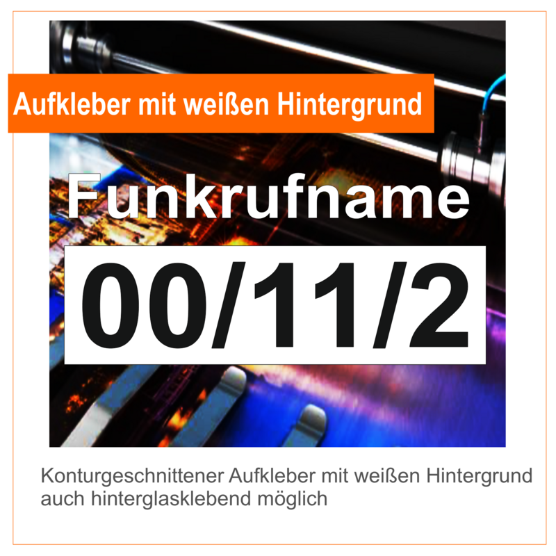 Funk Rufname Funkkennung für Fahrzeuge, mit weißem Hintergrund