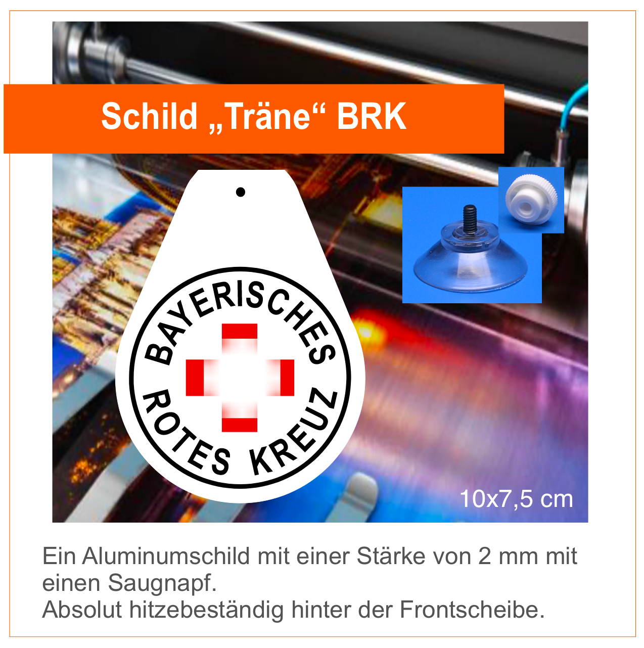 BRK - Bayerisches Rotes Kreuz  Wappen, Schild mit Saugnapf