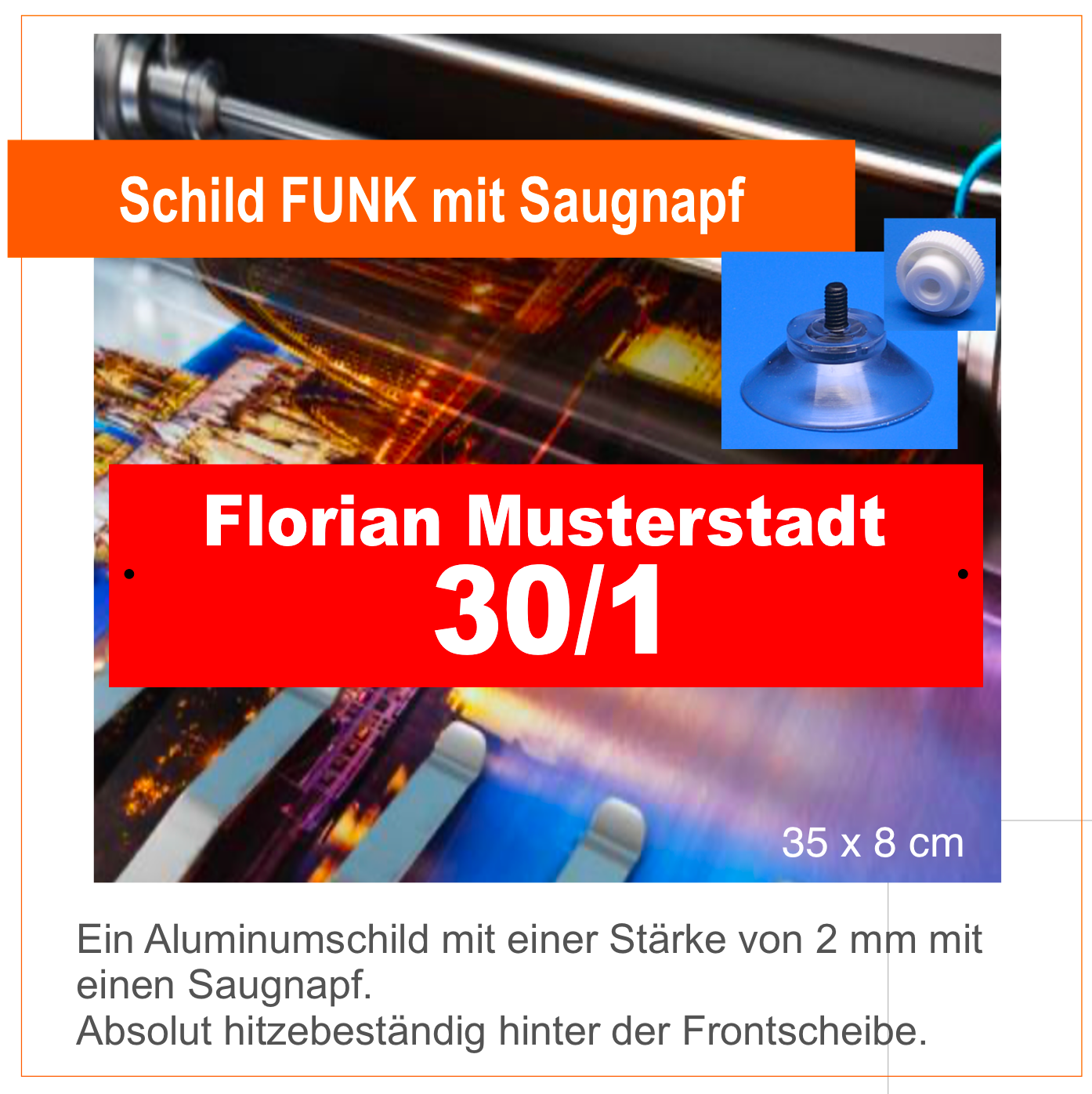 Schild Funk Funkrufkennung mit Saugnapf