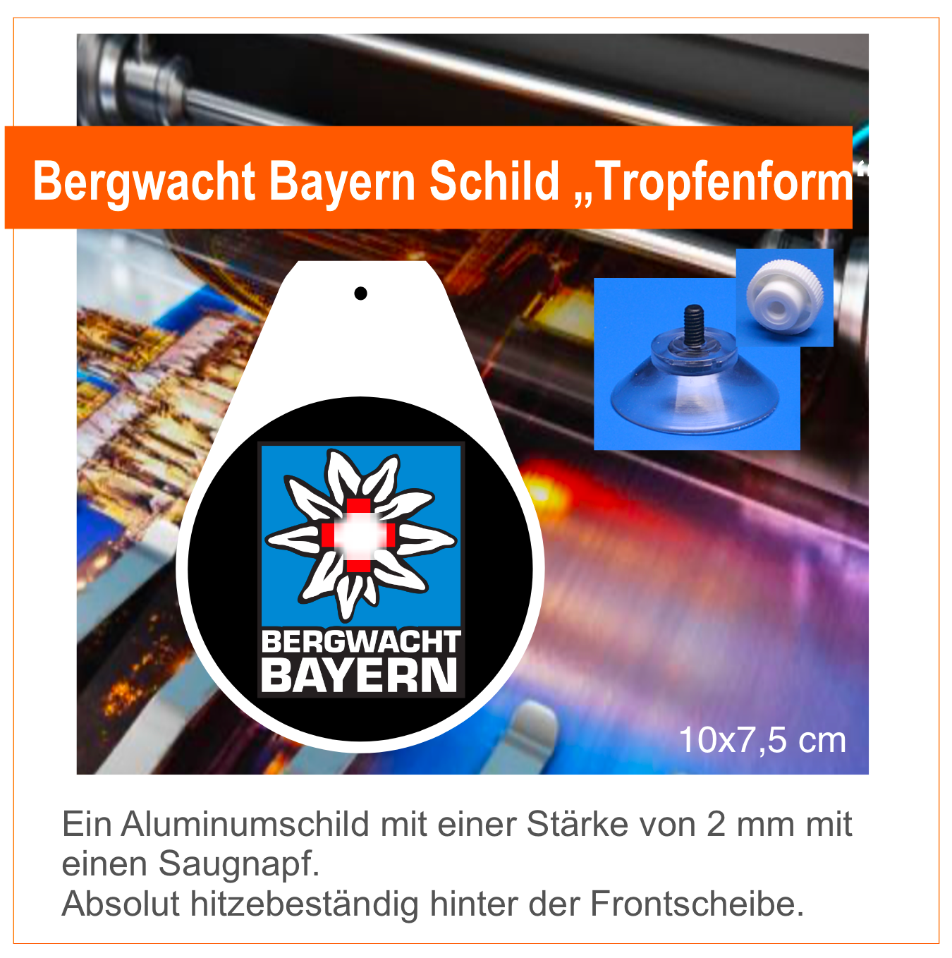 Bergwacht  Bayern Wappen, Schild mit Saugnapf