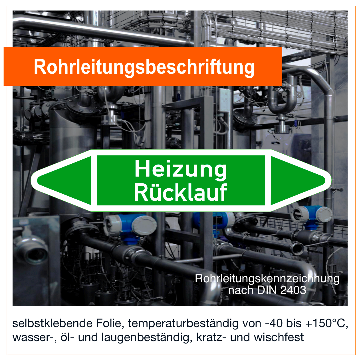 Heizung Rücklauf - Rohrleitungskennzeichnung (VE 10 Stück)
