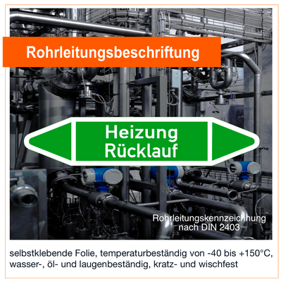 Heizung Rücklauf - Rohrleitungskennzeichnung (VE 10 Stück) Heizung Rücklauf - Rohrleitungskennzeichnung (VE 10 Stück)