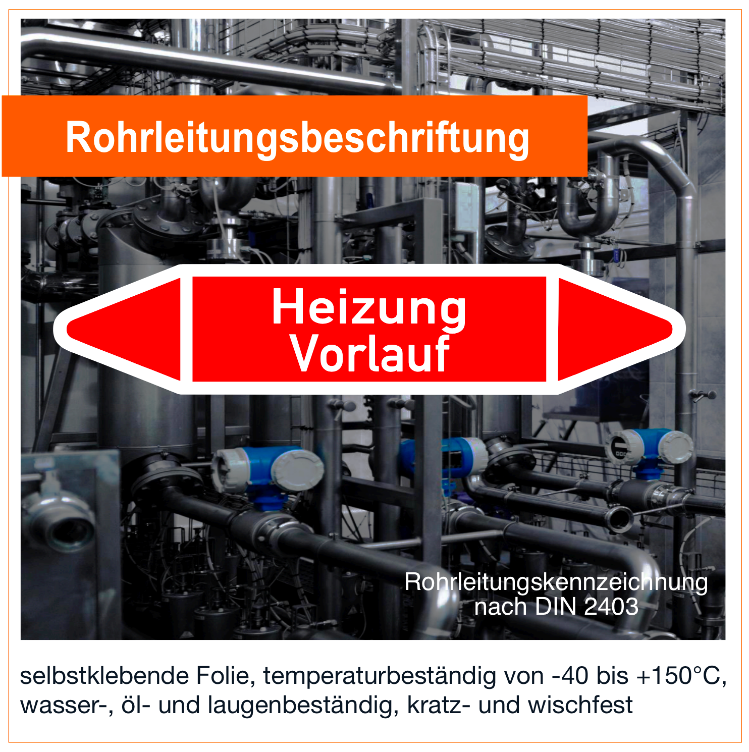 Heizung Vorlauf - Rohrleitungskennzeichnung (VE 10 Stück)