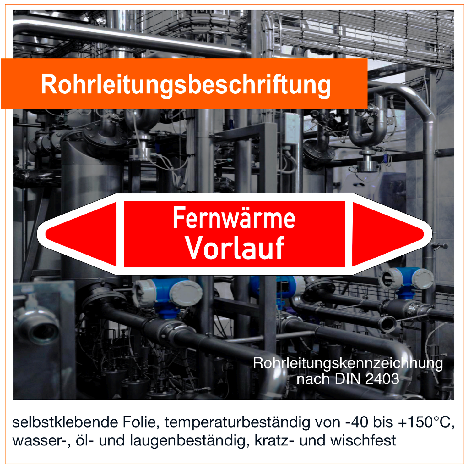 Fernwärme Vorlauf - Rohrleitungskennzeichnung (VE 10 Stück)