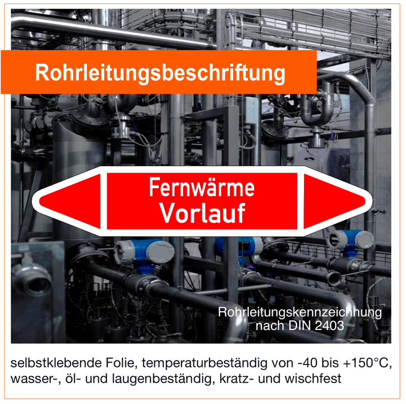 Fernwärme Vorlauf - Rohrleitungskennzeichnung (VE 10 Stück)