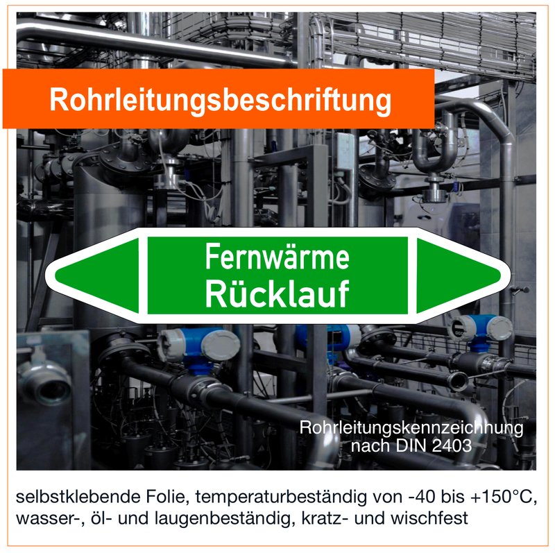 Fernwärme Rücklauf - Rohrleitungskennzeichnung (VE 10 Stück)