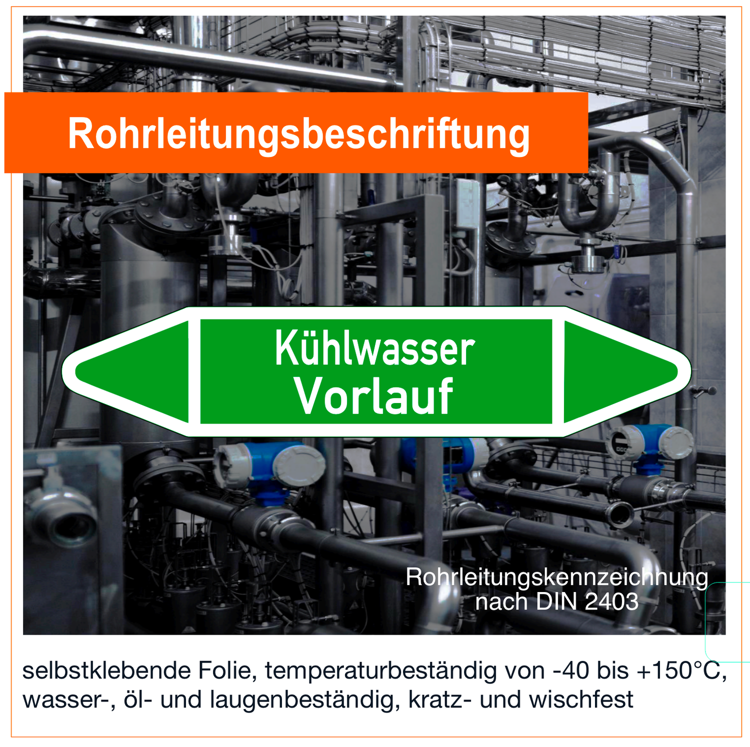 Kühlwasser Vorlauf - Rohrleitungskennzeichnung (VE 10 Stück)