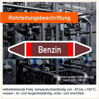 Benzin - Rohrleitungskennzeichnung (VE 10 Stück) Benzin - Rohrleitungskennzeichnung (VE 10 Stück)