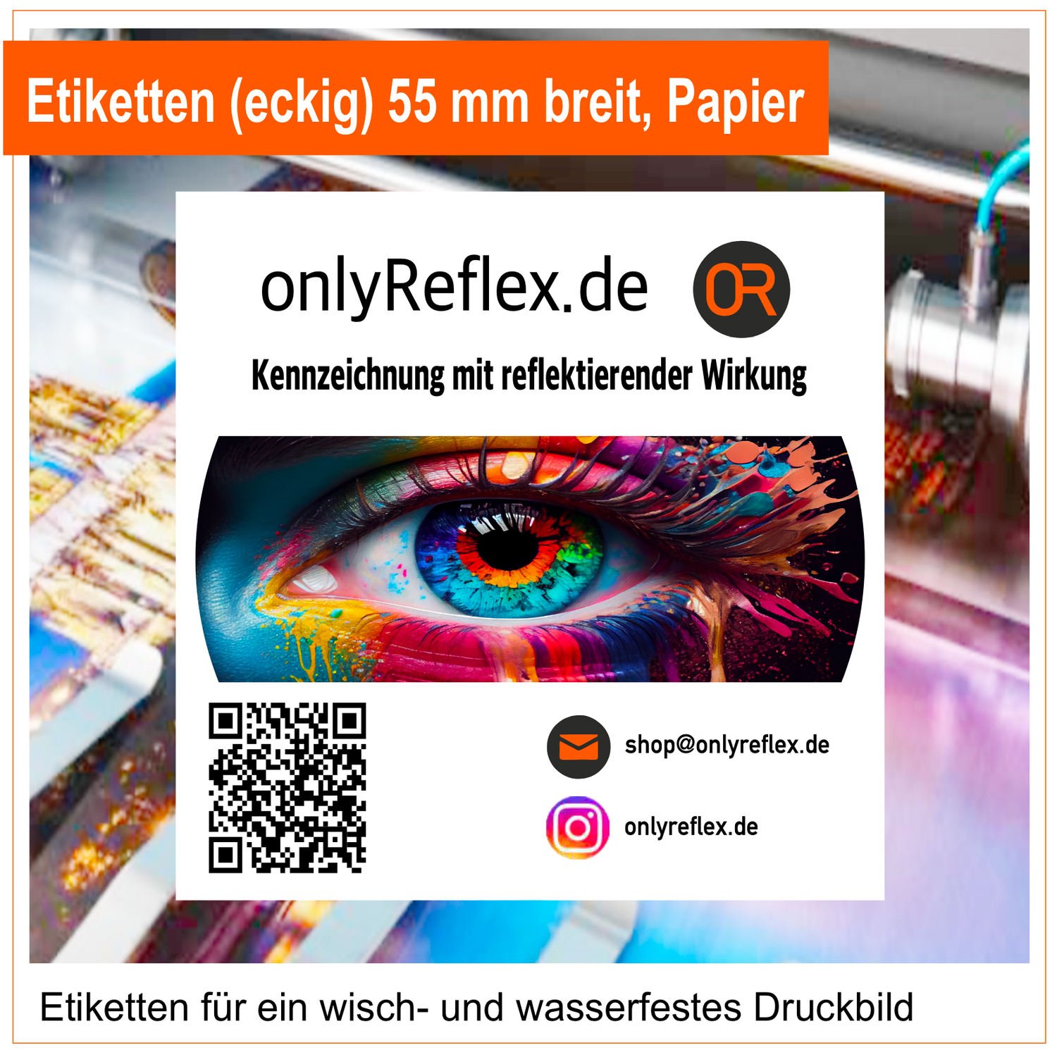 Etiketten (eckig) ,  Papier  - glänzend mit ihrem Logo bedruckt, 55 mm breit