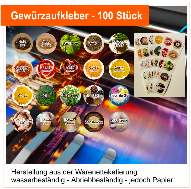 Gewürzetiketten 100 Stück - Rund 3,5 cm - Papier Gewürzetiketten 100 Stück - Rund 3,5 cm - Papier