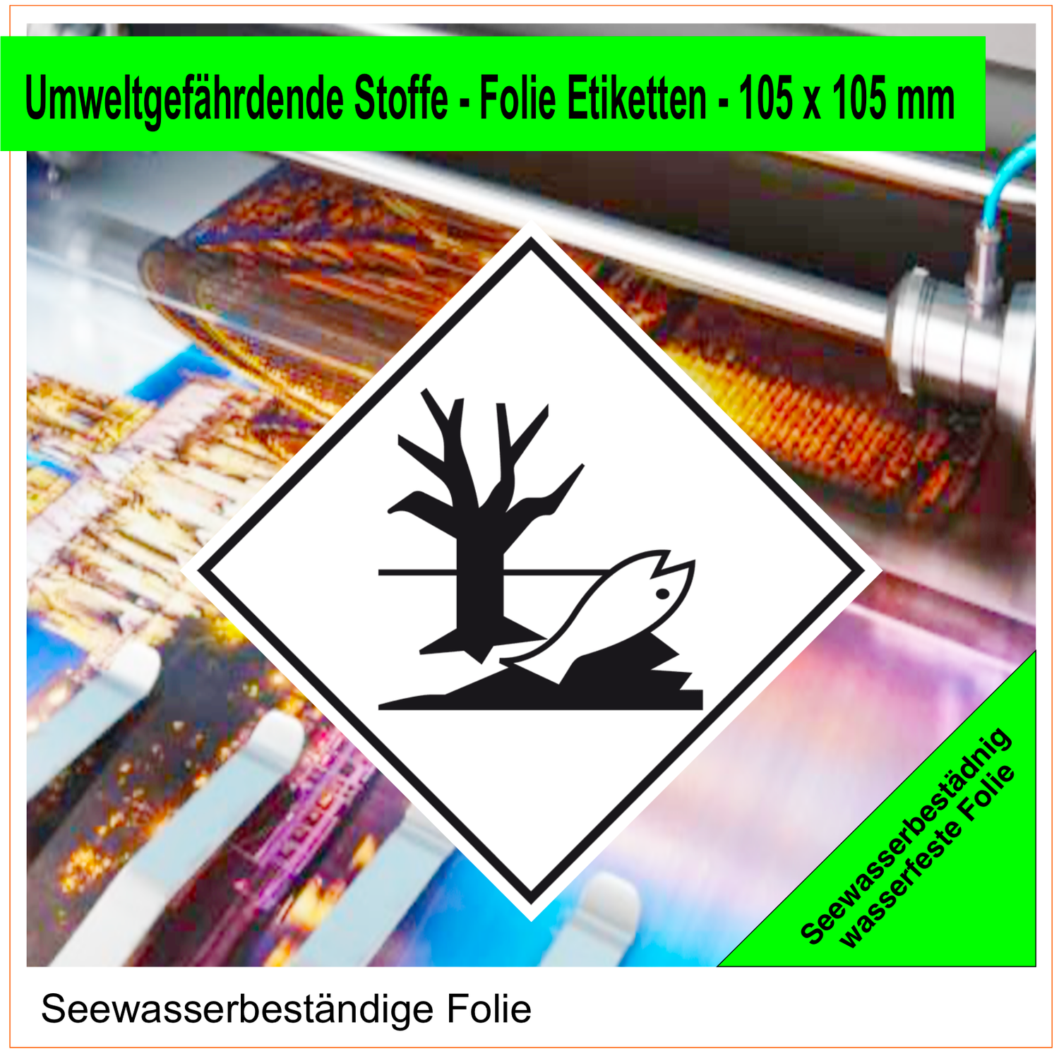 Umweltgefährdende Stoffe Etiketten Folie  - 105x105 mm -Verpackungskennzeichen Gefahrgutaufkleber