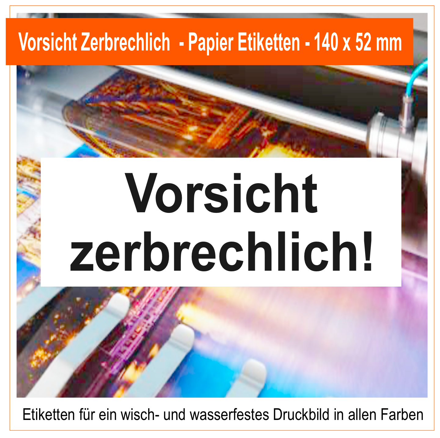 Vorsicht zerbrechlich Etiketten Papier  - 140x50 mm -Verpackungskennzeichen Gefahrgutaufkleber