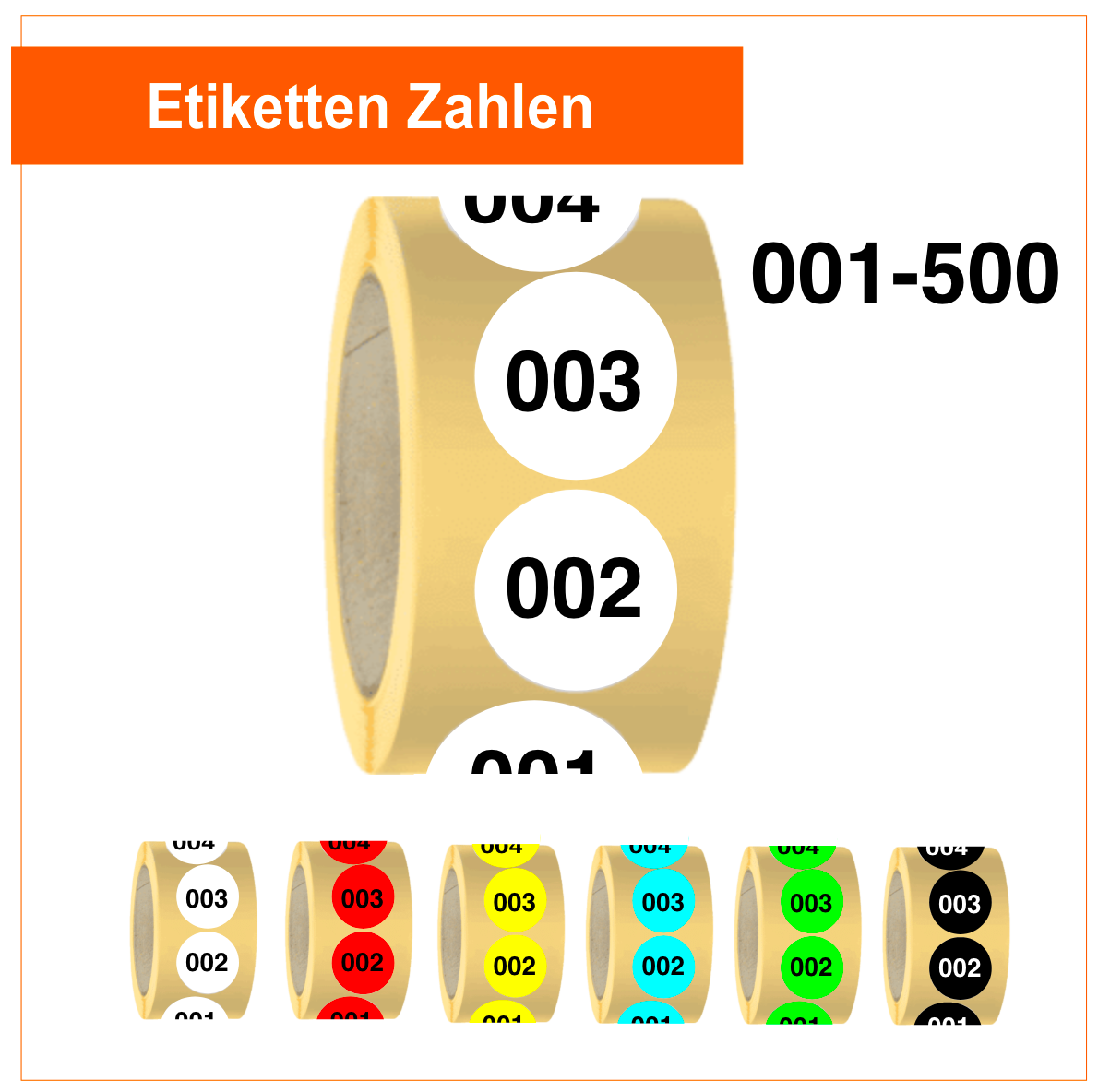 1-500 Zahlen Etiketten Rund 3,5 cm -  Papier auf der Rolle