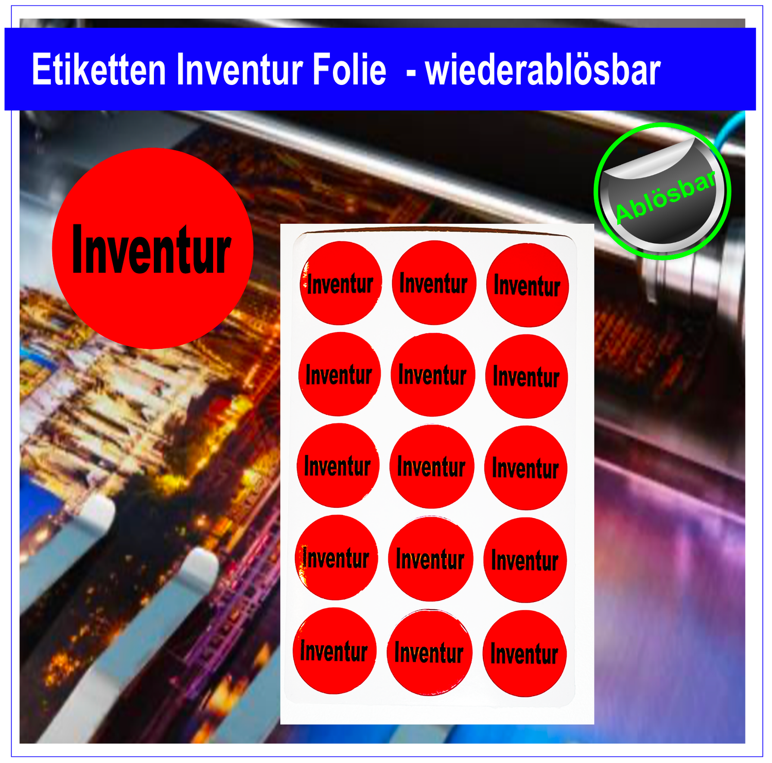 Inventur  Etiketten Rund  -  Folie wiederablösbar
