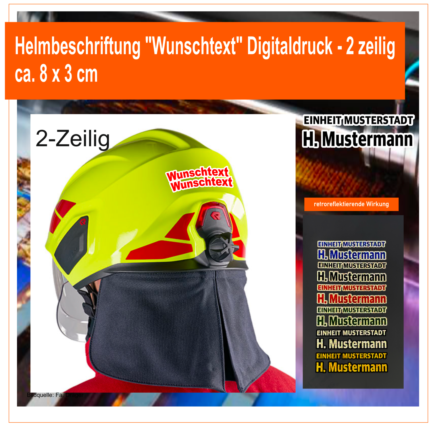 Helmbeschriftung "Wunschtext" Digitaldruck - 2 zeilig