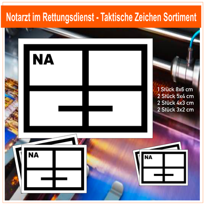 Notarzt im Rettungsdienst - Taktische Zeichen, 7 Stück Aufkleber Sortiment