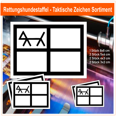 Rettungshundestaffel - Taktische Zeichen, 7 Stück Aufkleber Sortiment