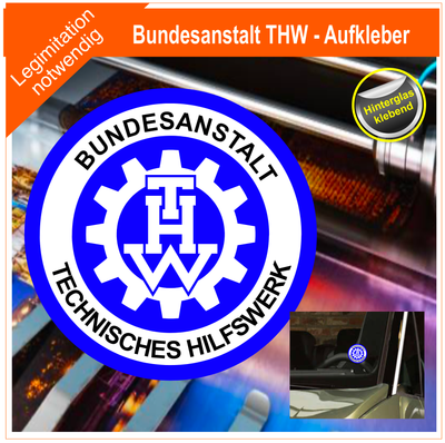 Technisches Hilfswerk Aufkleber Bundesanstalt THW - Hinterglasklebend