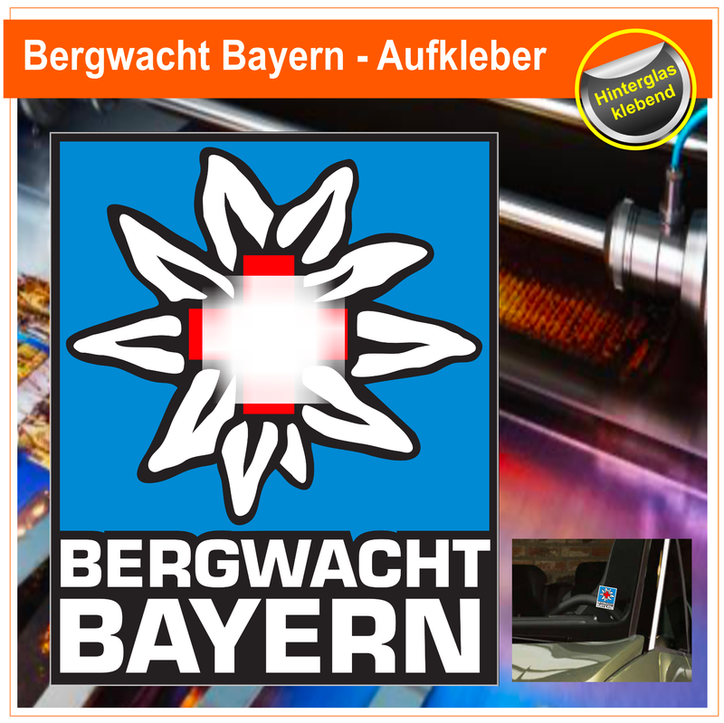 Bergwacht Bayern  Aufkleber, Invers gedruckt - Hinterglasklebend