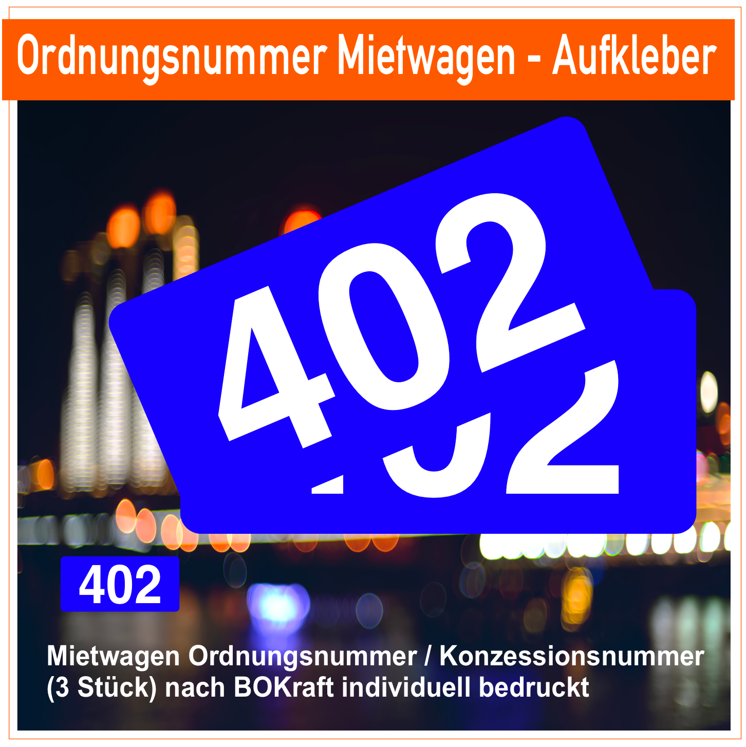 Mietwagen Ordnungsnummer / Konzessionsnummer (3 Stück) nach BOKraft individuell bedruckt Premiumqualität - Aufkleber