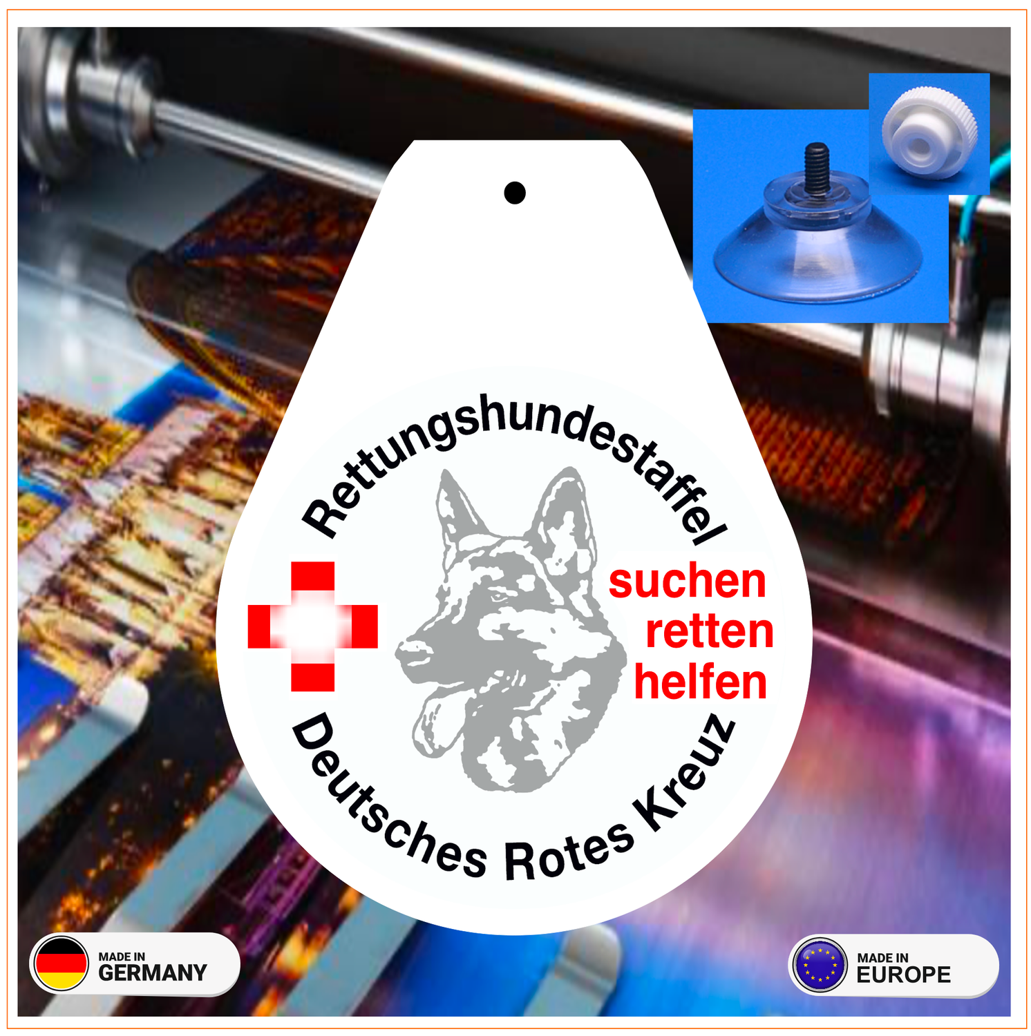 Rettungshundestaffel  Wappen, Schild mit Saugnapf