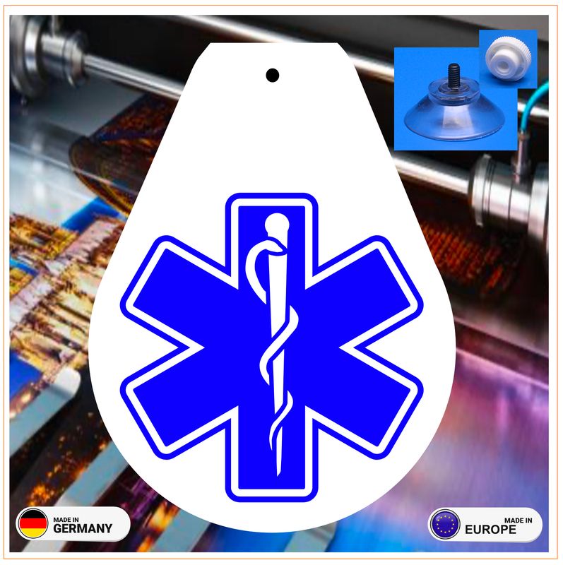 Star of Life  Wappen, Schild mit Saugnapf 10x7,5 cm