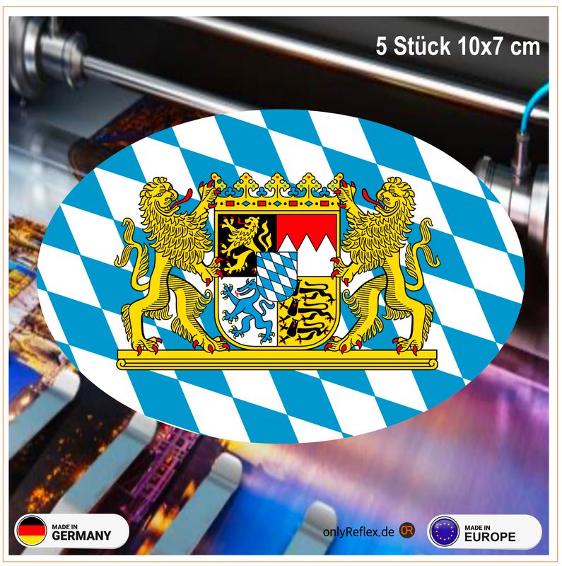 Bayern - ovales bayerische Staatswappen - Aufkleber 10x7 cm (5 Stück) Bayern - ovales bayerische Staatswappen - Aufkleber 10x7 cm (5 Stück)