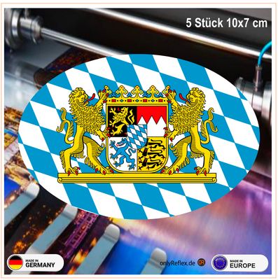 Bayern - ovales bayerische Staatswappen - Aufkleber 10x7 cm (5 Stück) Bayern - ovales bayerische Staatswappen - Aufkleber 10x7 cm (5 Stück)