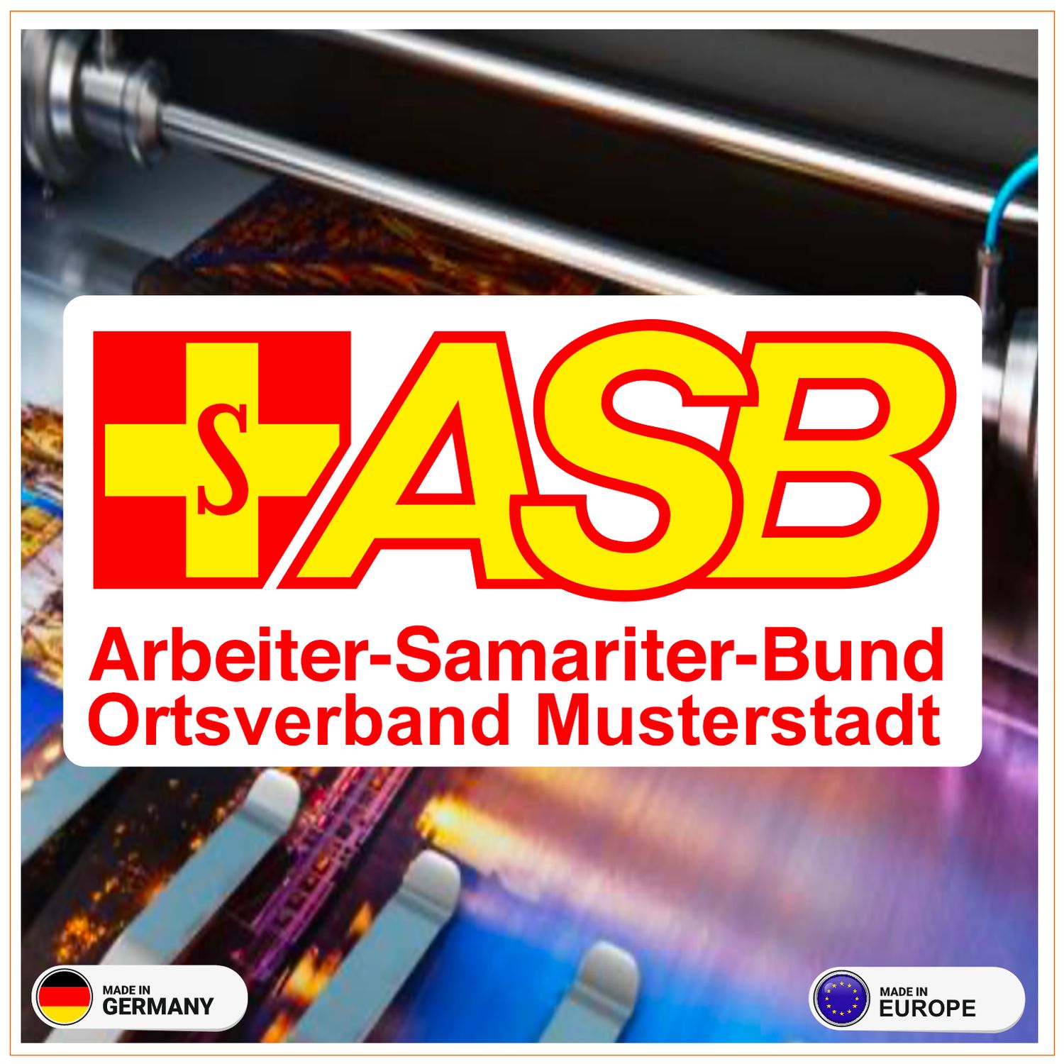 ASB Arbeiter-Samariter-Bund Aufkleber mit Hintergrund und Wunschtext