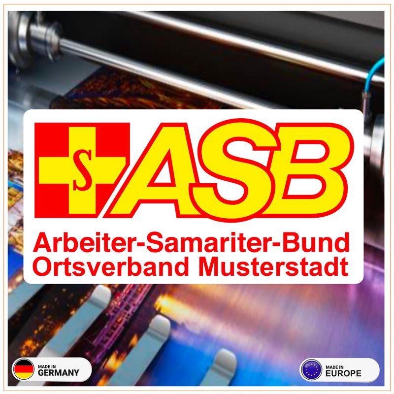 ASB Arbeiter-Samariter-Bund Aufkleber mit Hintergrund und Wunschtext