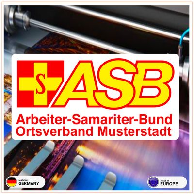 ASB Arbeiter-Samariter-Bund Aufkleber mit Hintergrund und Wunschtext